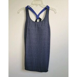 Lucy Yoga Tank Top Shelf Bra Black Blue Straps Athletic Sz M